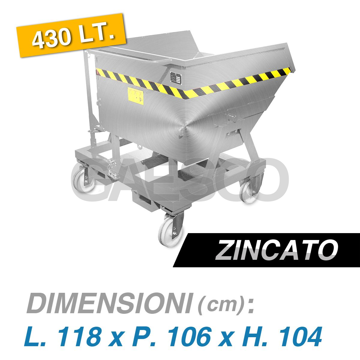 Benne ribaltabili in lamiera Zincata - cm.118x106x104 - Capacità: 430 LT