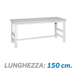 Tavolo da imballaggio regolabile in altezza con barra poggiapiedi - Dim. 150x80x78,3/115,3 cm.