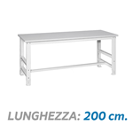 Tavolo da imballaggio regolabile in altezza con barra poggiapiedi - Dim.200x80x78,3/115,3 cm.