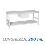 Tavolo da imballaggio regolabile in altezza con cassetto e piano inferiore - Dim. 200x80x78/115,3 cm.