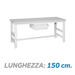 Tavolo per imballaggio regolabile in altezza con cassetto e barra poggiapiedi - Dim. 150x80x78/115,3