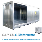 Container con vasca stagna per 4 cisterne / cm. L.517xP.168xH.247