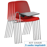 Sedia Monoscocca tavoletta IOS (5 Pezzi): Seduta Plastica, Telaio Cromato - ROSSO
