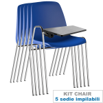 Sedia Monoscocca tavoletta IOS (5 Pezzi): Seduta Plastica, Telaio Cromato - BLU