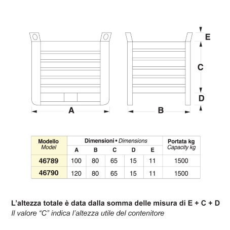 Contenitore metallico su slitte - porta lato corto - Dim.100x80x91 (1500 KG)
