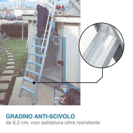 Scala professionale di appoggio con uscita frontale - 5 gradini