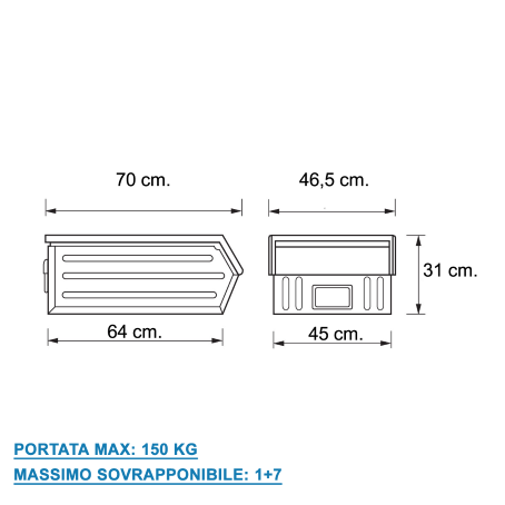 Cassette a bocca di lupo in ferro sovrapponibili / 6 pz / Misura 5