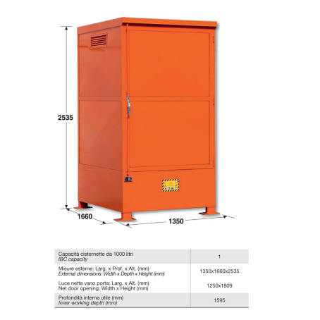 Deposito stoccaggio esterno per 1 cisternetta da 1000 LT con vasca contenimento /cm.L.135xP.166xH.250