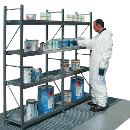 Scaffali con 4 ripiani a vasca / cm. L.130xP.60xH.220 AGG.