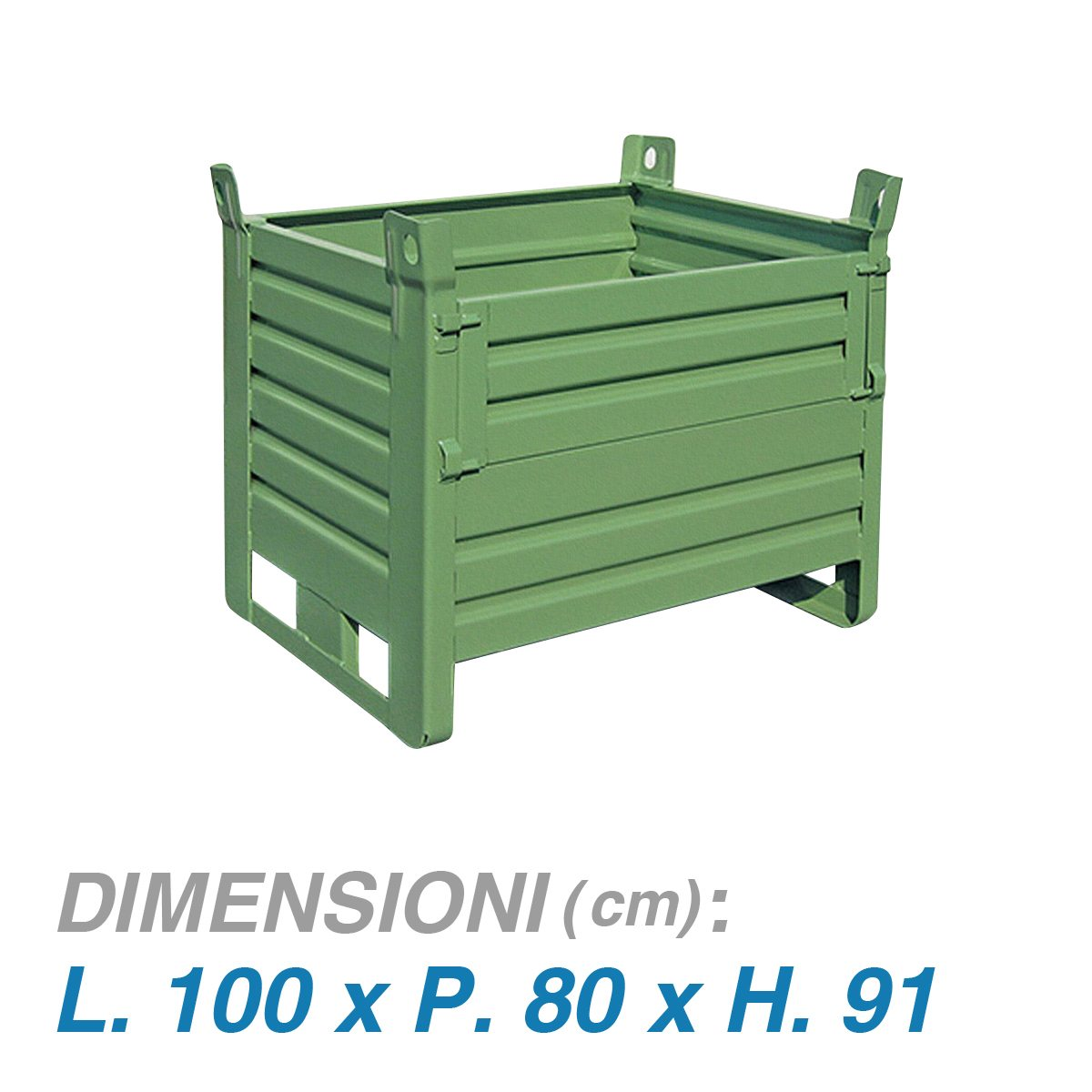 Contenitore metallico su slitte - porta lato lungo - Dim.100x80x91 (1500 KG)