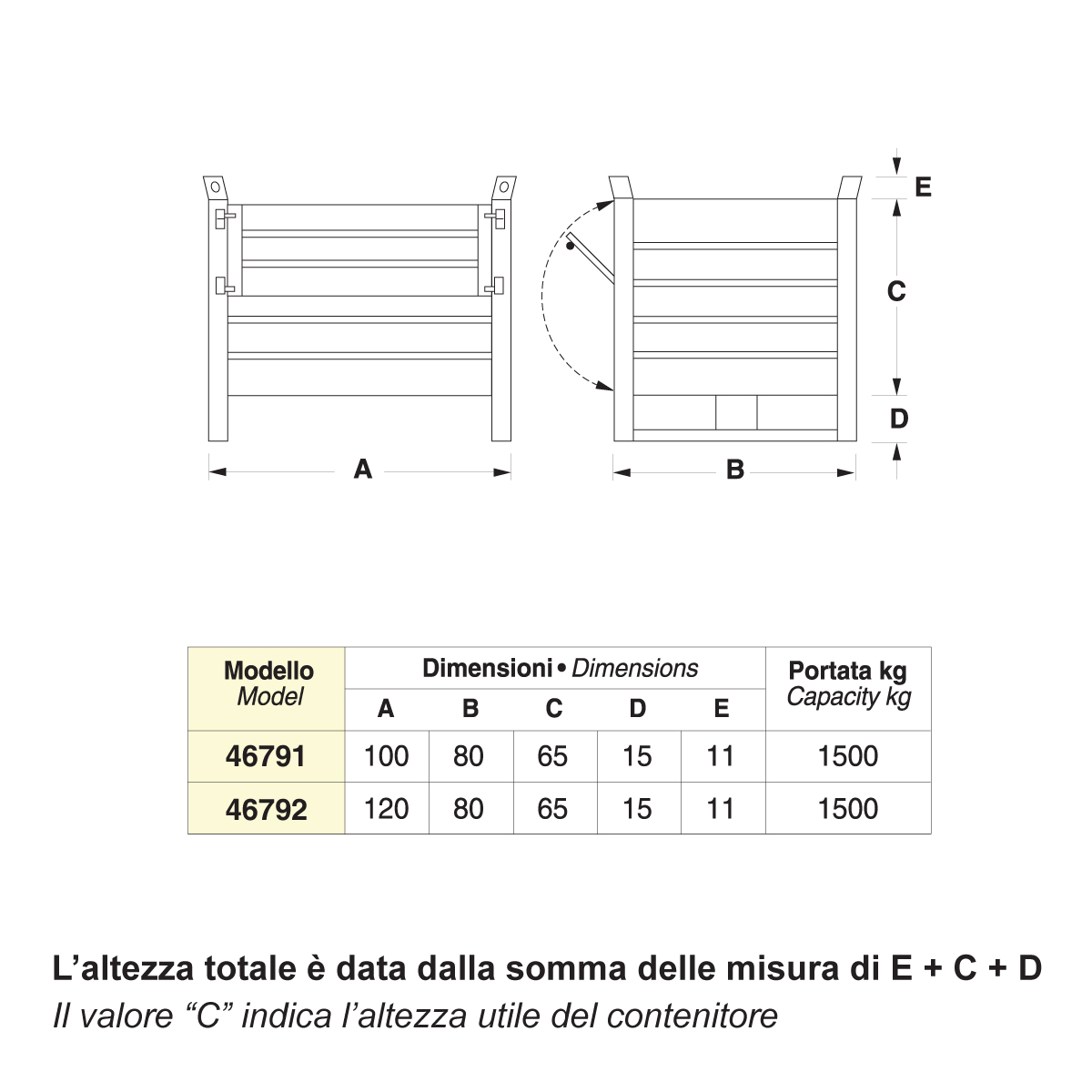 Contenitore metallico su slitte - porta lato lungo - Dim.100x80x91 (1500 KG)