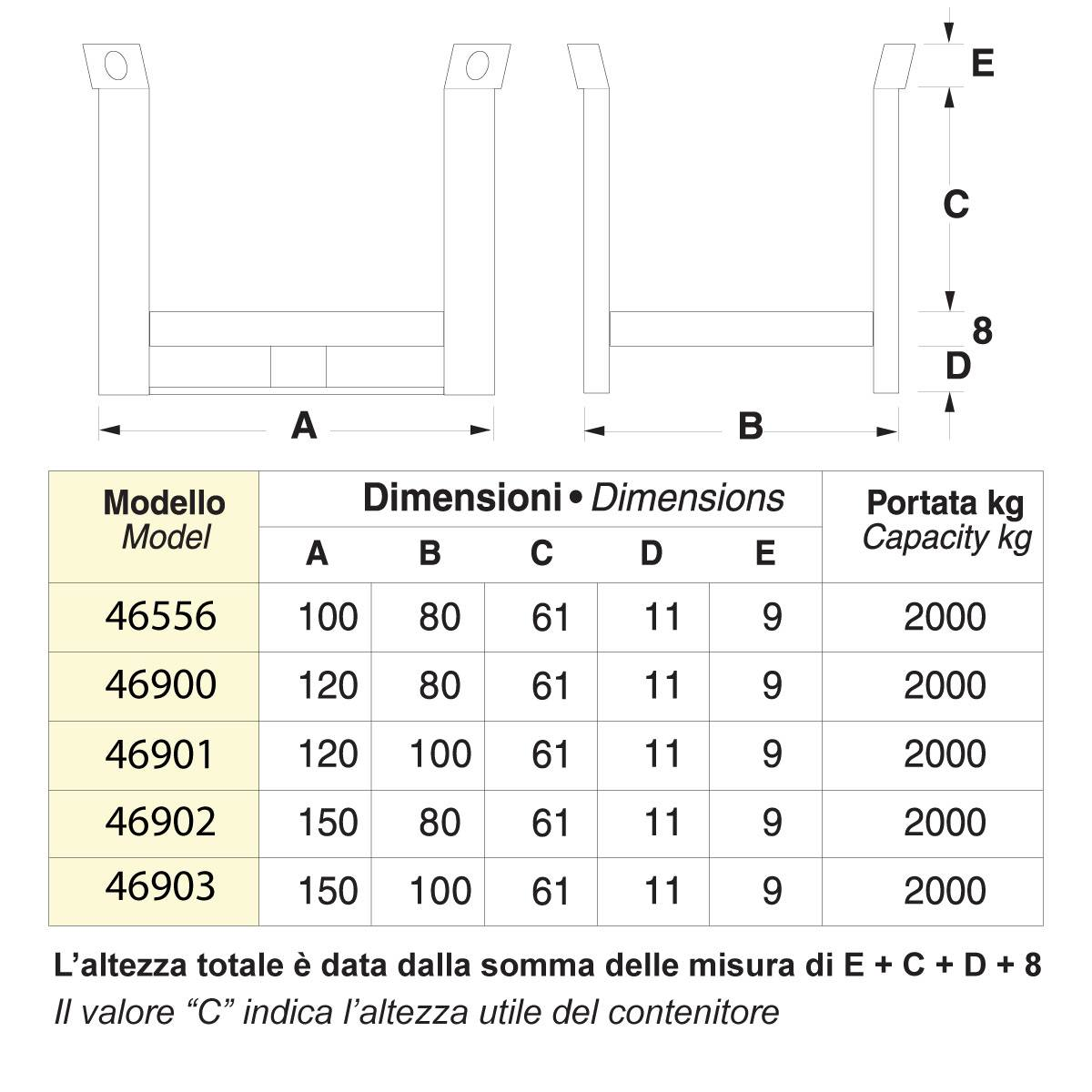 Pallet a montanti liberi su slitta lato lungo - Dim. 100x80x61 - Portata: 2000 kg.