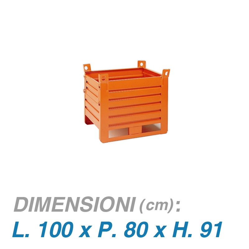 Contenitore metallico su slitte - porta lato corto - Dim.100x80x91 (1500 KG)