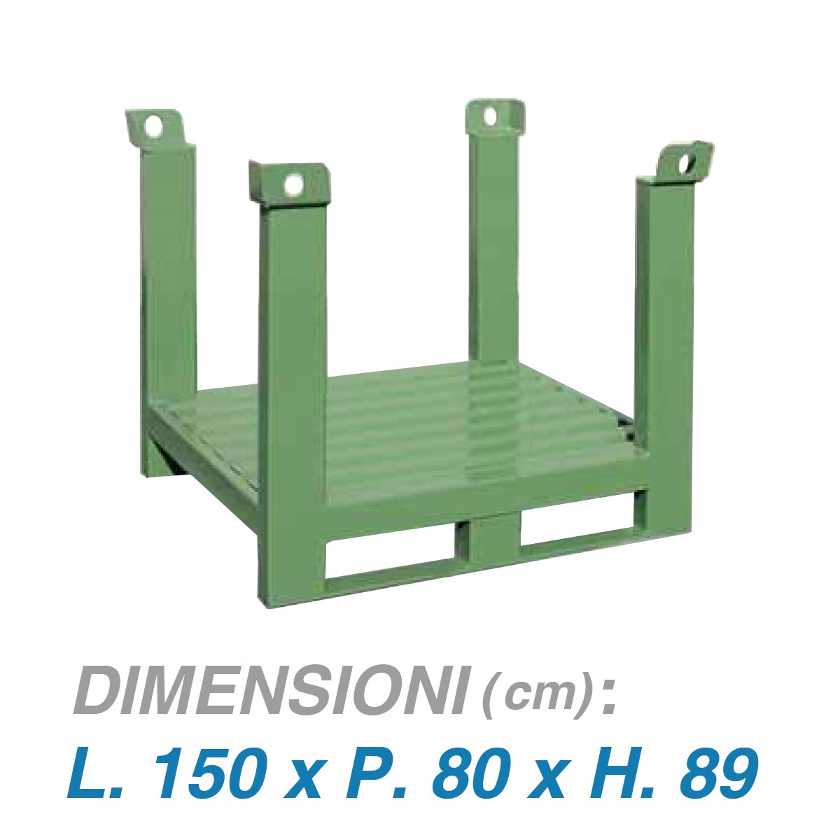 Pallet sovrapponibile a montanti liberi su slitta piatta - Dim. 150x80x89 - Portata: 2000 kg.
