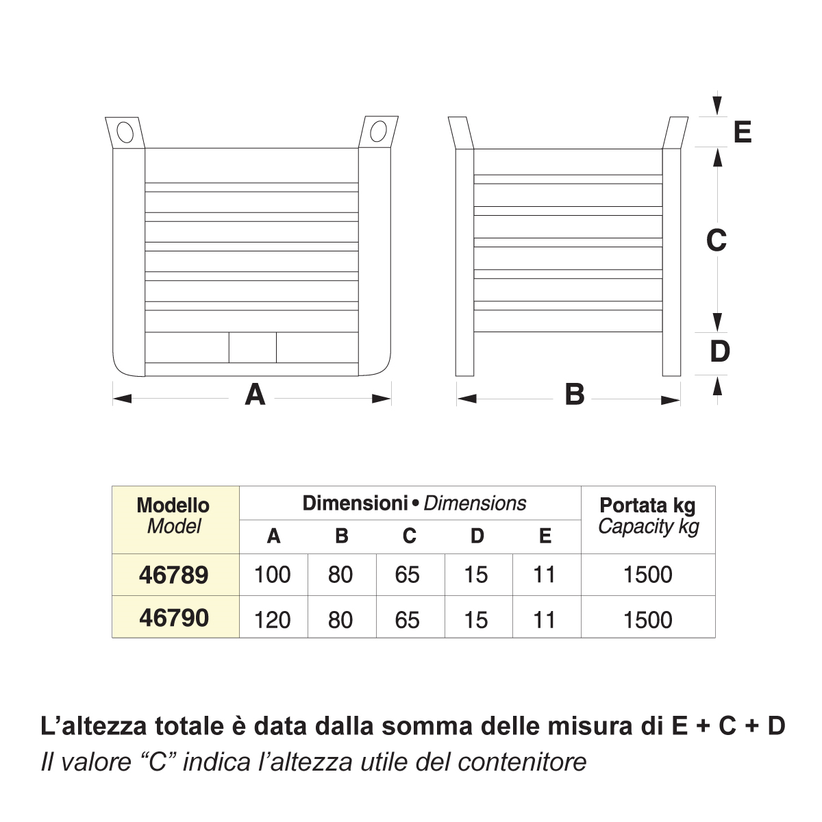 Contenitore metallico su slitte - porta lato corto - Dim.100x80x91 (1500 KG)