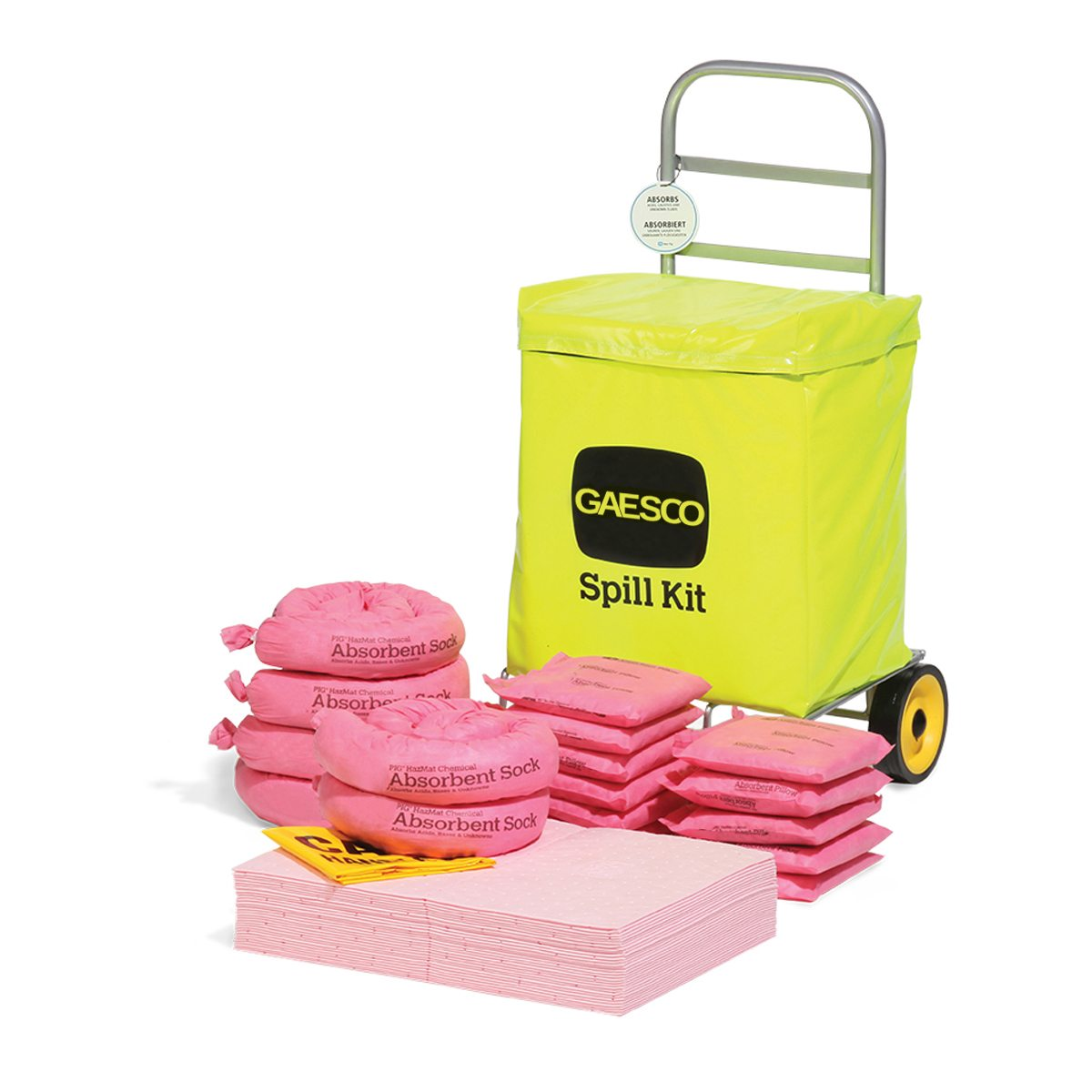 Kit di intervento su carrello a ruote per sversamenti di Sostanze Chimiche - Assorbenza totale: 54 LT.