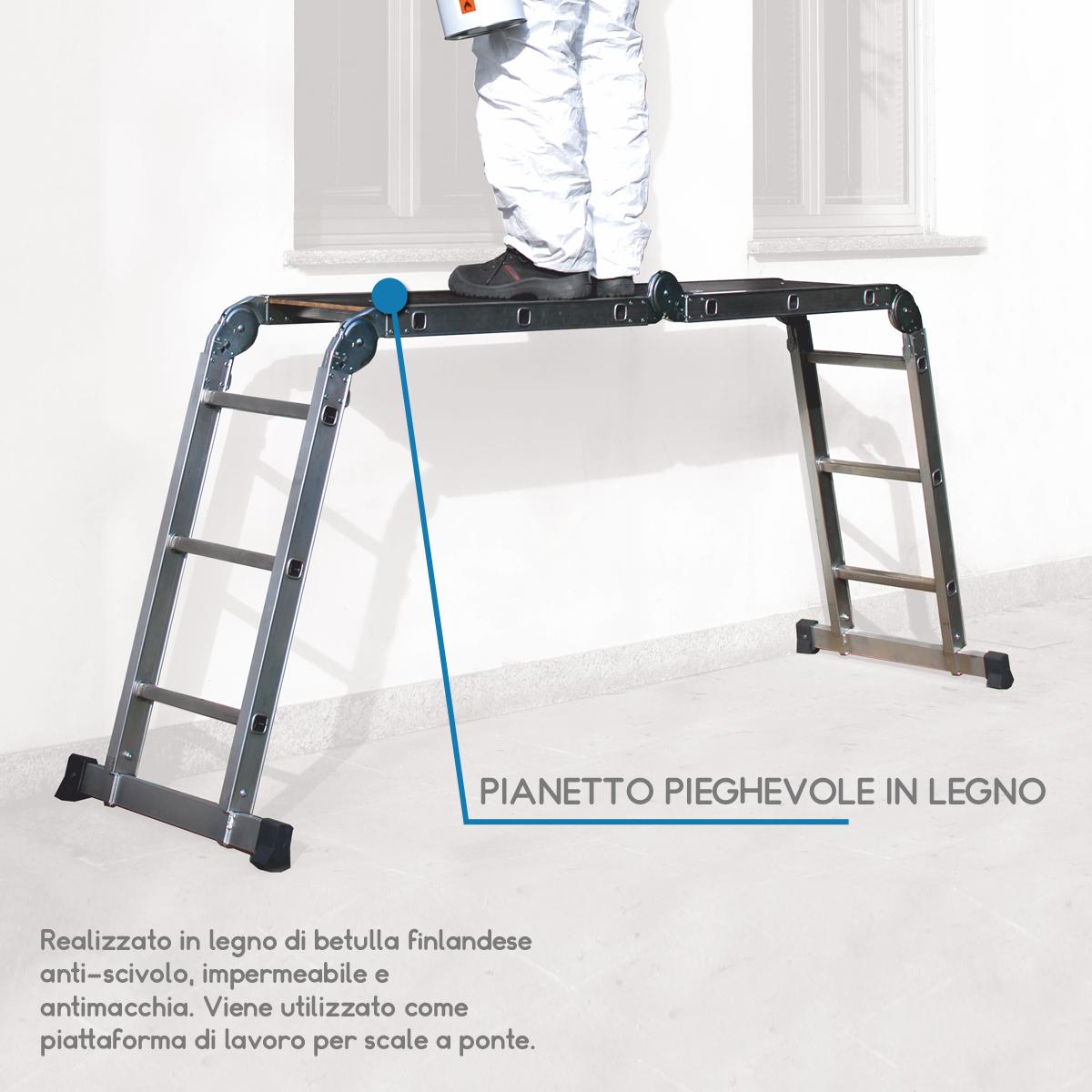 Piattaforma di lavoro in legno betulla per scala snodabile
