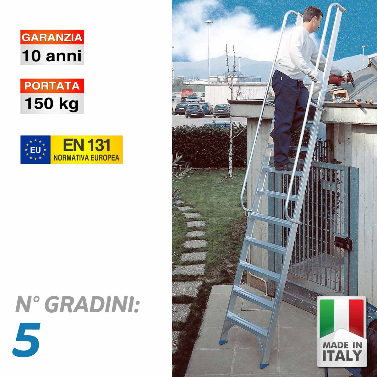 Scala professionale di appoggio con uscita frontale - 5 gradini