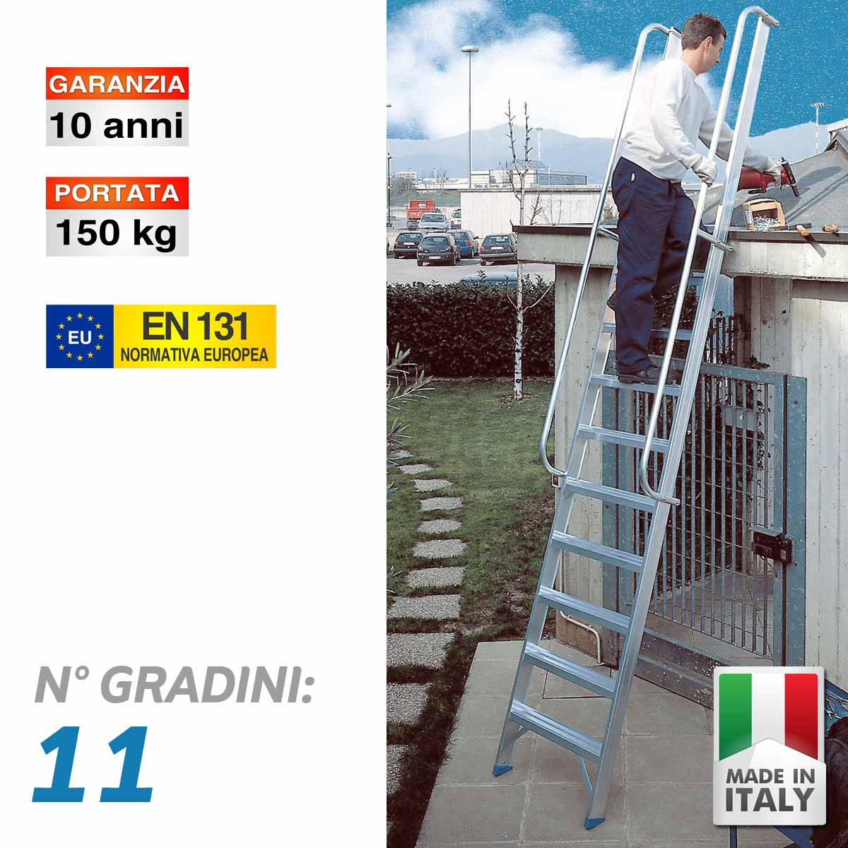 Scala professionale di appoggio con uscita frontale - 11 gradini