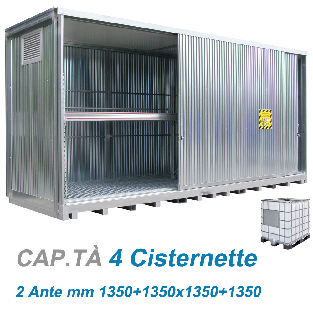 Shelter per liquidi pericolosi con vasca - Porta Scorrevole / cm. L.316xP.168xH.348