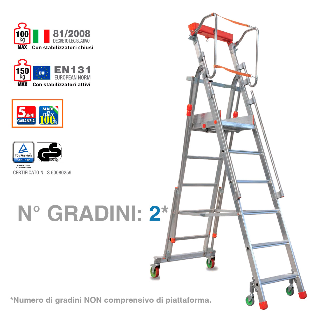 Scala CASTA su ruote a 2 gradini + pedana