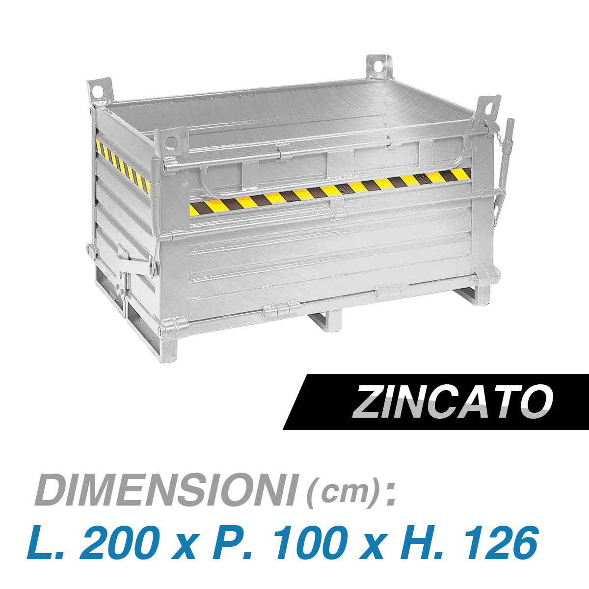 Contenitori in Lamiera Zincata a fondo apribile cm. 200x100x126 - Portata: 2000 KG