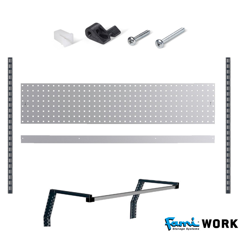 Banco lavoro regolabile con parete e accessori vari (attrezzi esclusi) / cm. L.150xP.75xH.110 – Work1513
