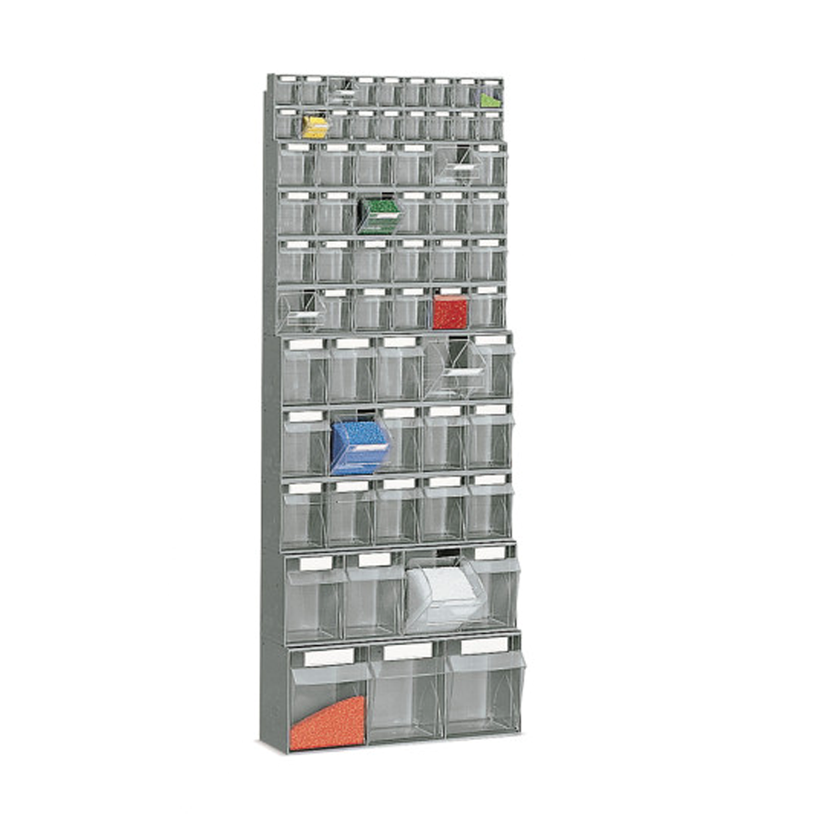 Scaffale con cassette porta-minuterie a ribalta, 64 Scomparti di misure differenti / cm. L.60xP.22xH.154