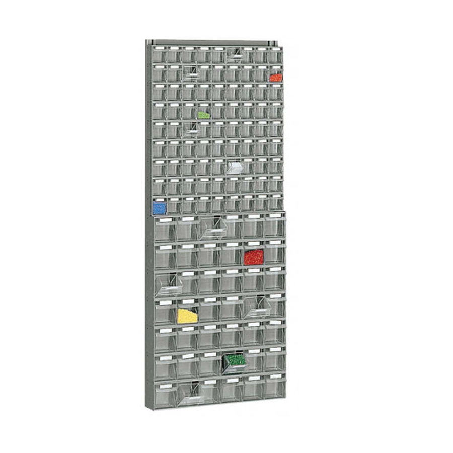 Scaffale con cassette porta-minuterie a ribalta, 123 Scomparti di misure differenti / cm. L.60xP.11xH.150