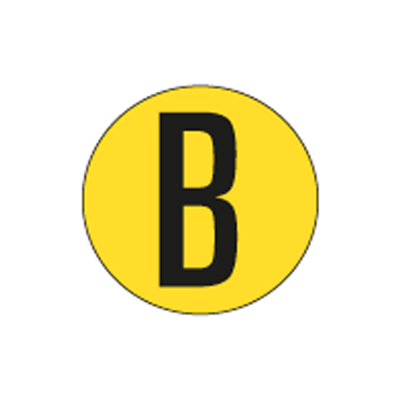 Bollo fondo giallo lettera B colore nero autoadesivo per pavimenti
