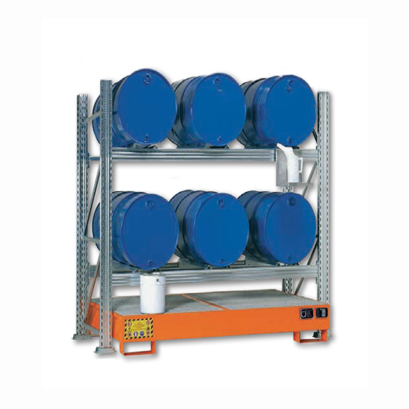 Scaffale per fusti con vasca / 6 Fusti 60 Lt / cm. 140xP.83xH.300