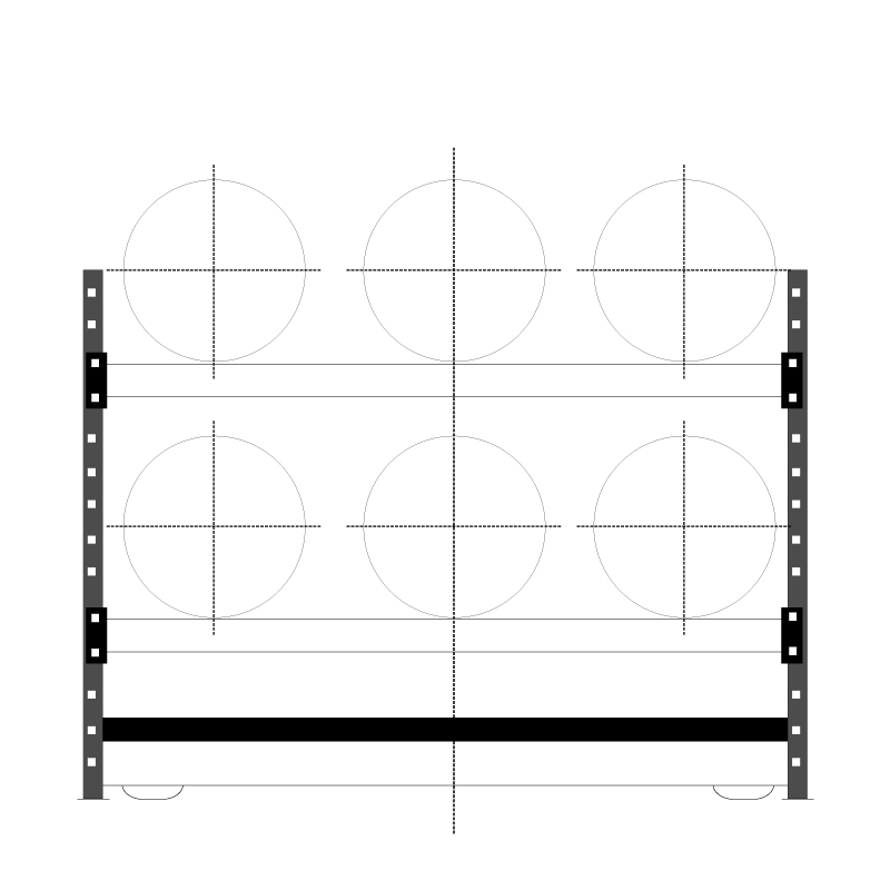 Scaffale per fusti con vasca / 6 Fusti 60 Lt / cm. 140xP.83xH.300