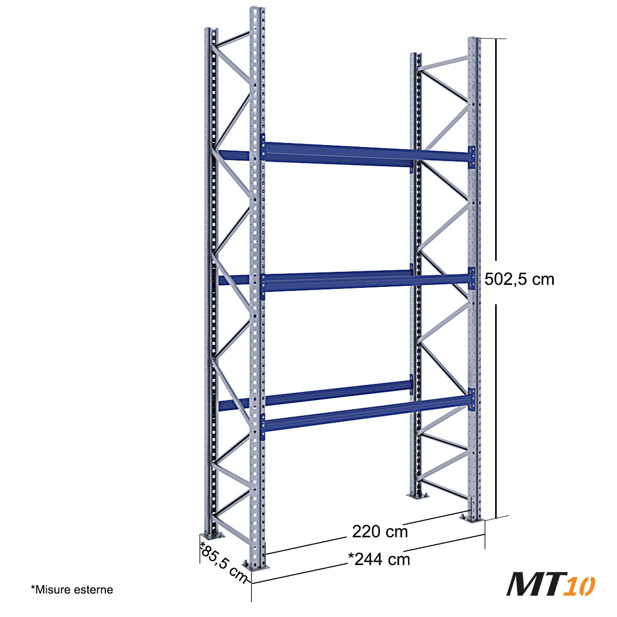 Scaffale portapallet MT10 / cm. L.220xP.80xH.500 / 3 Liv. (BASE)