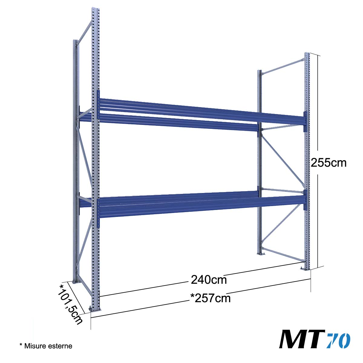 Scaffalature portapallet metalliche MT70 / cm. L.240xP.100xH.250–BASE