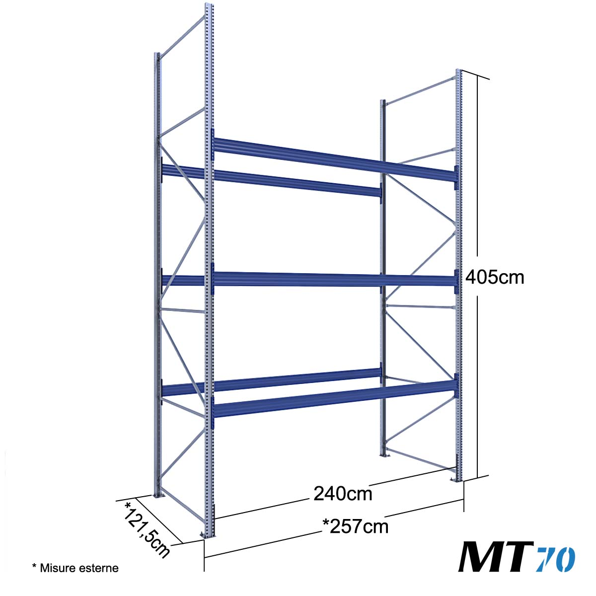 Scaffali e scaffalature porta pallet MT70 / cm. L.240xP.120xH.400-BASE
