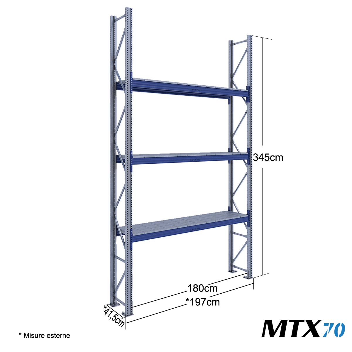 Scaffali con ripiano lungo MTX70 / cm. L.180xP.40xH.345-BASE