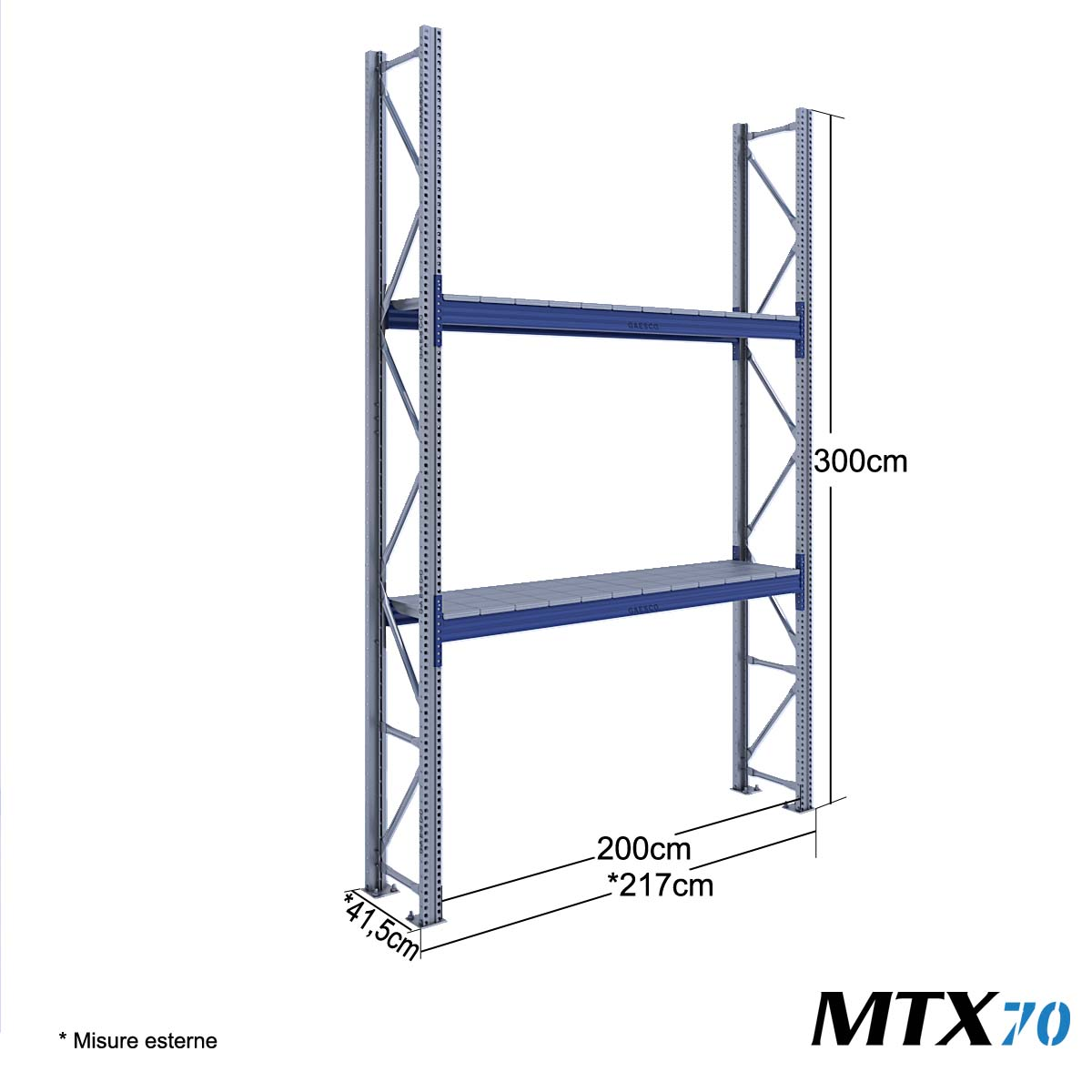 Scaffali con ripiano lungo MTX70 / cm. L.200xP.40xH.300-BASE