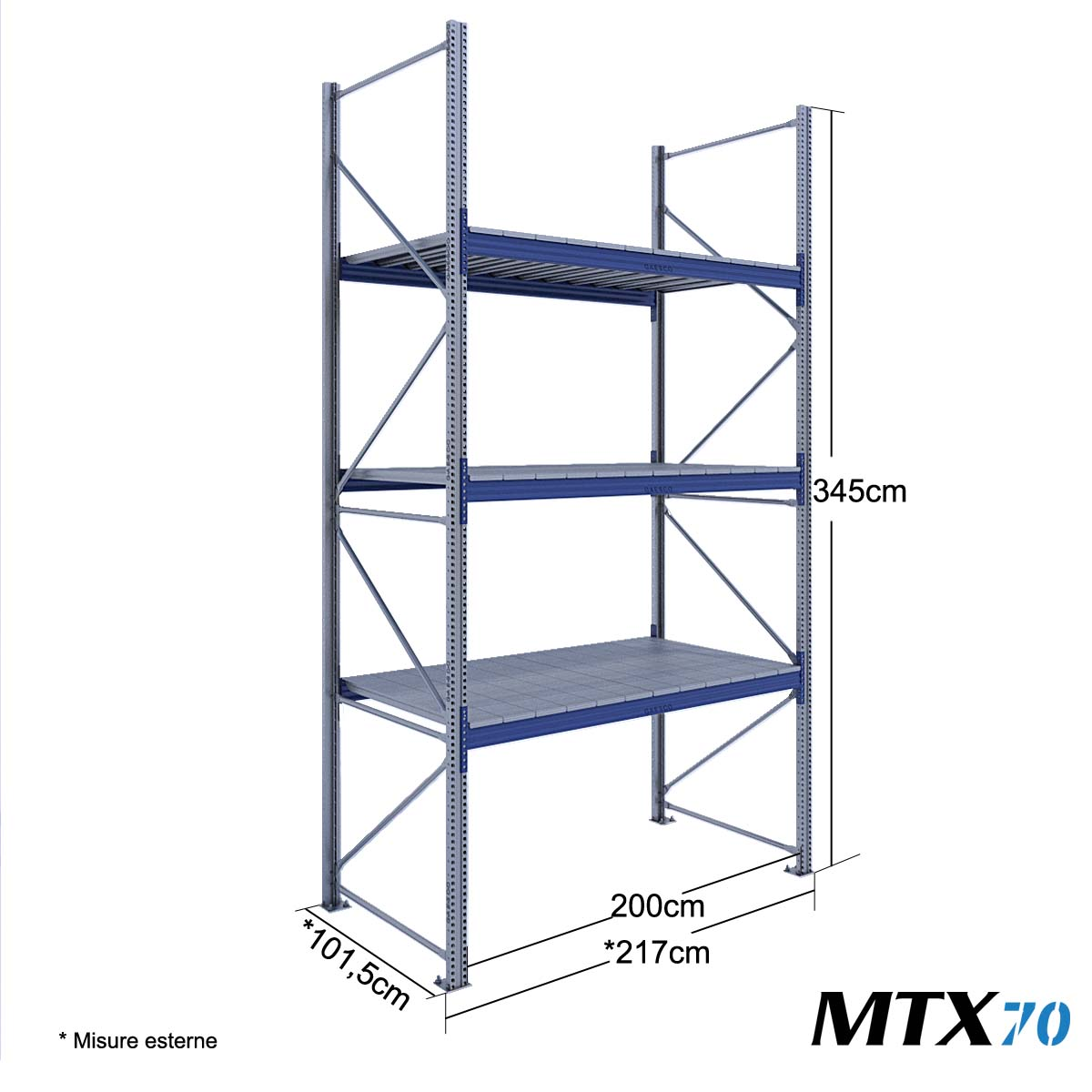 Scaffali con ripiano lungo MTX70 / cm. L.200xP.100xH.345-BASE