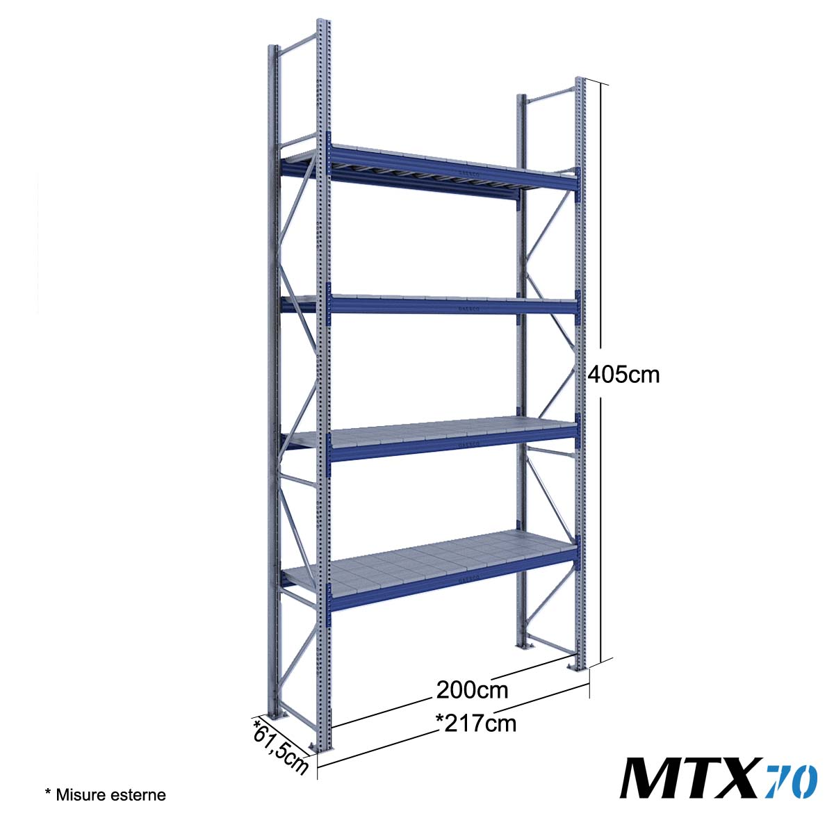 Scaffali con ripiano lungo MTX70 / cm. L.200xP.60xH.400-BASE