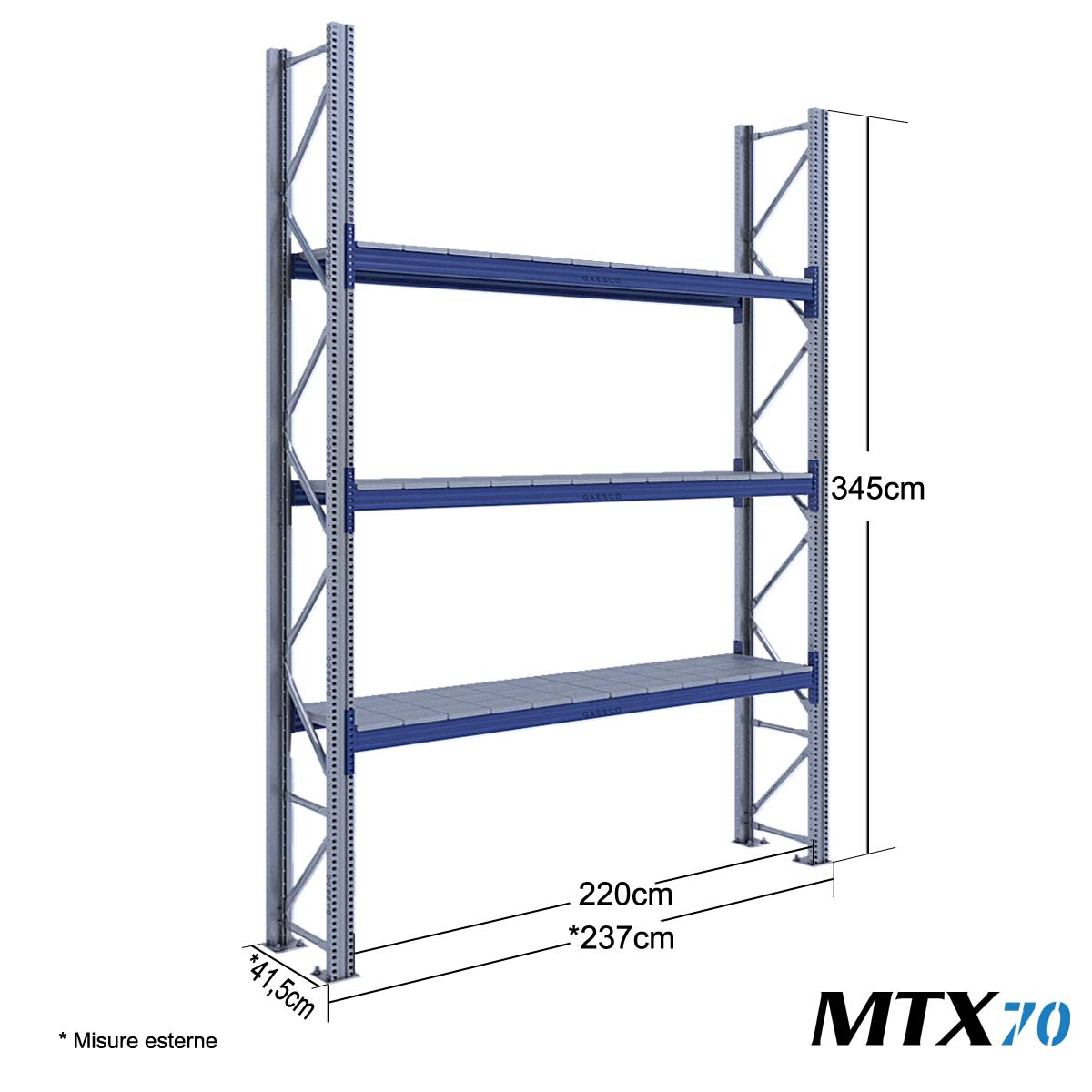Scaffali con ripiano lungo MTX70 / cm. L.220xP.40xH.345-BASE