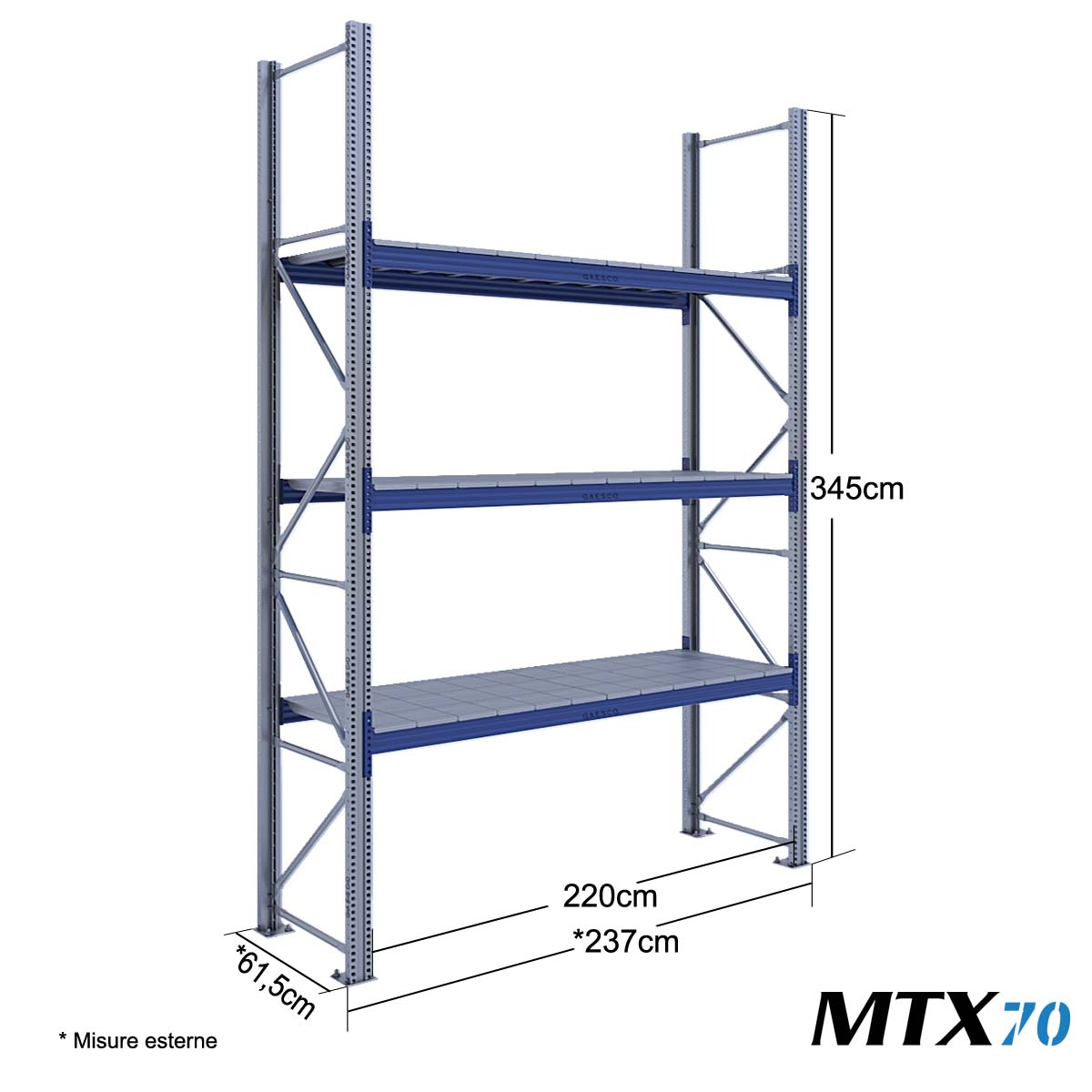 Scaffali con ripiano lungo MTX70 / cm. L.220xP.60xH.345-BASE