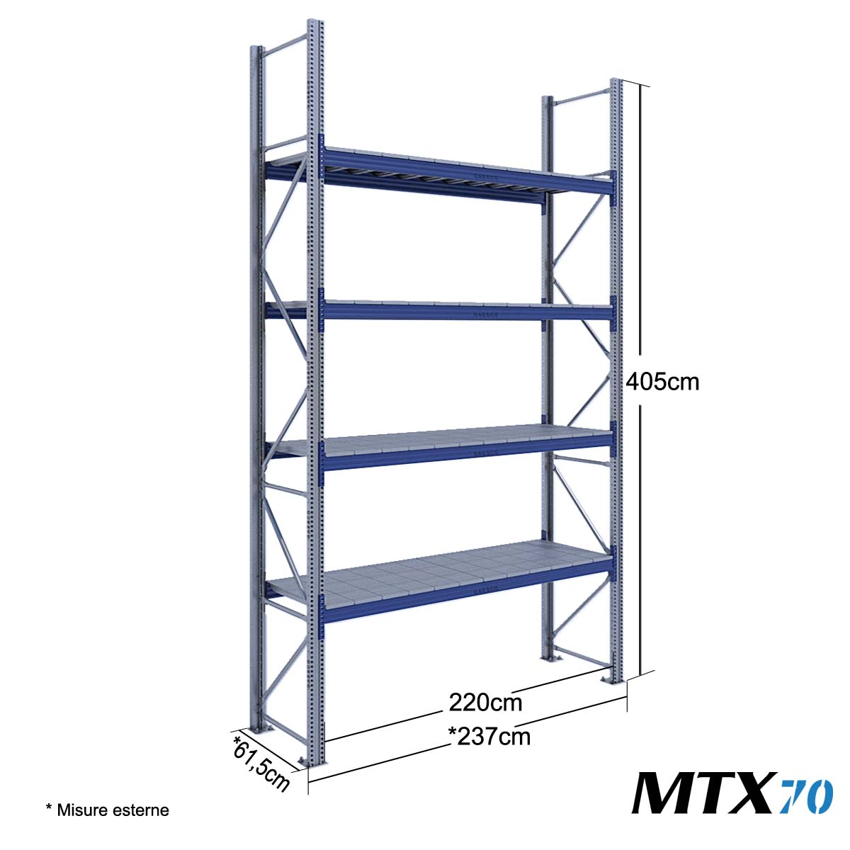 Scaffali con ripiano lungo MTX70 / cm. L.220xP.60xH.400-BASE