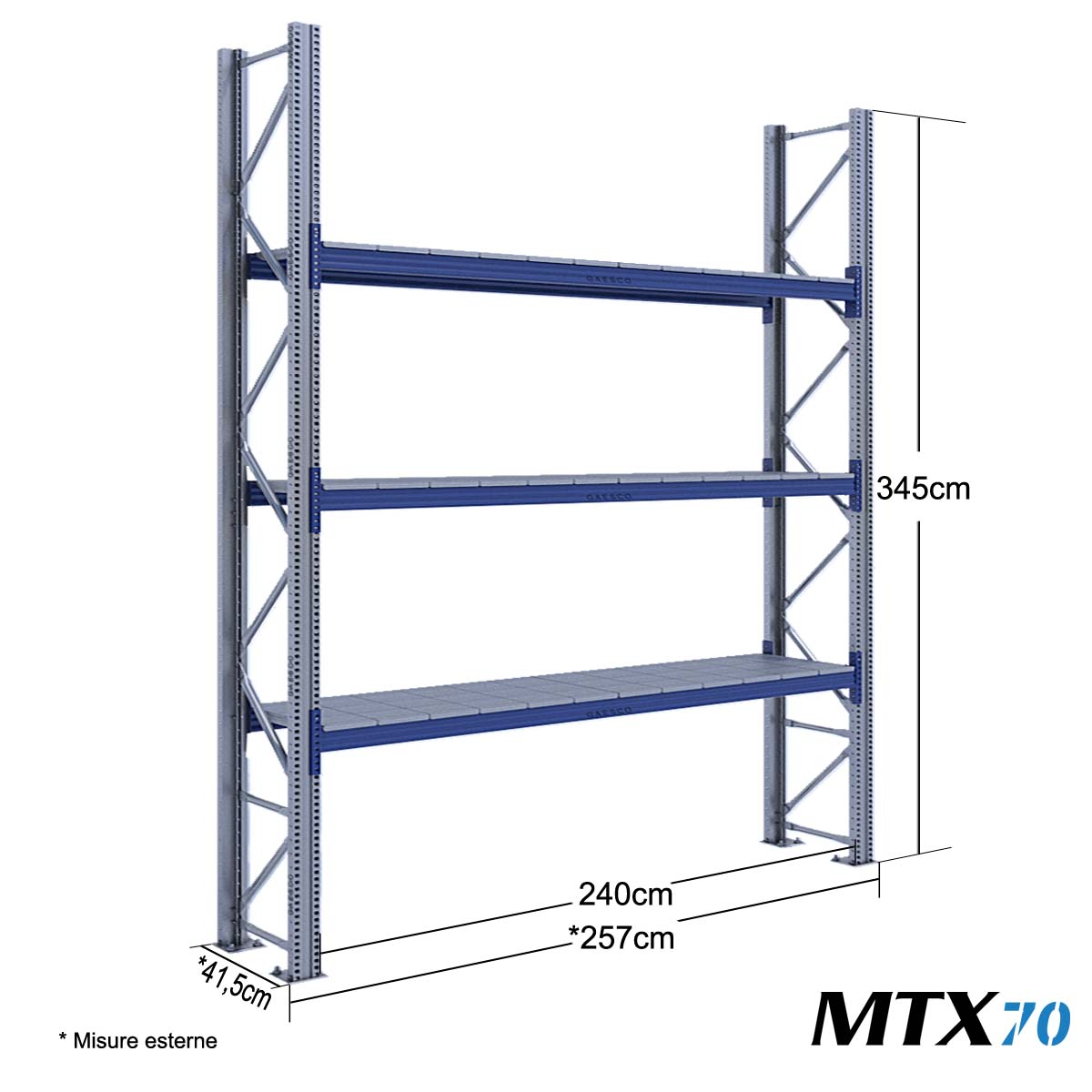 Scaffali con ripiano lungo MTX70 / cm. L.240xP.40xH.345-BASE