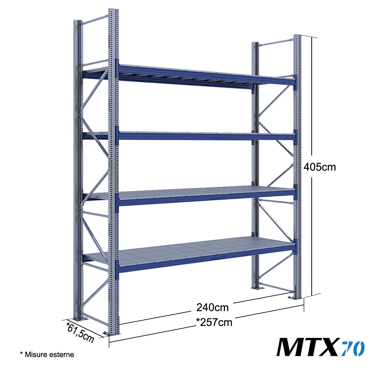 Scaffali con ripiano lungo MTX70 / cm. L.240xP.60xH.400-BASE