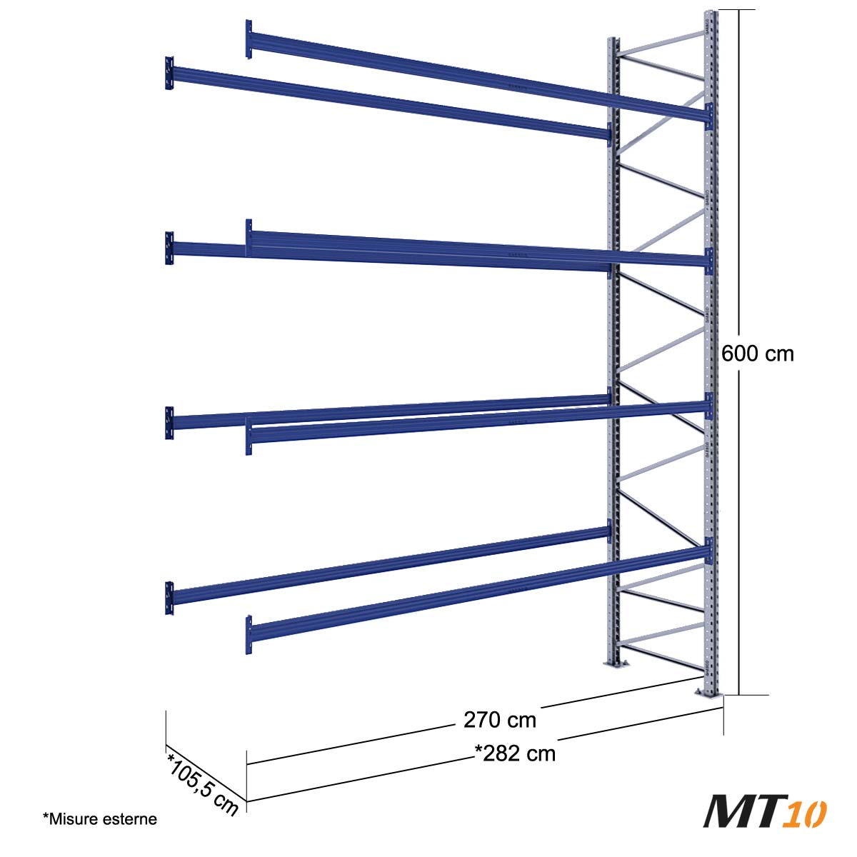 Scaffale portapallet MT10 / cm. L.270xP.100xH.600 / 4 Liv. (AGG)
