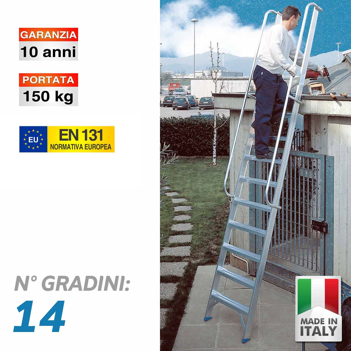 Scala professionale di appoggio con uscita frontale - 14 gradini