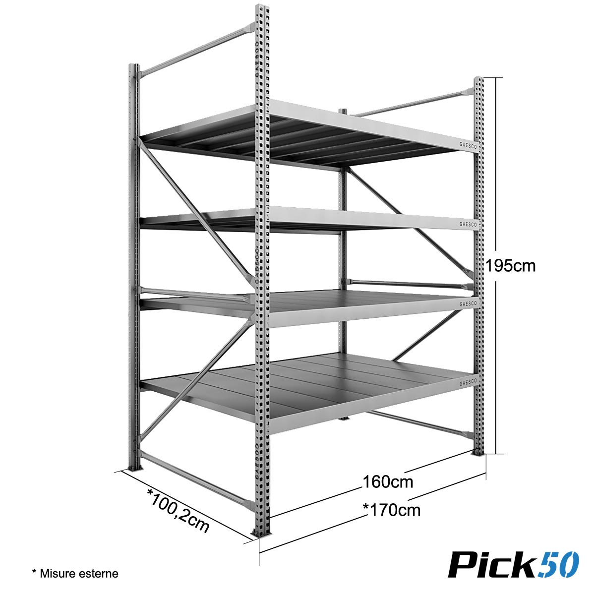 Scaffale Magazzino Robusto - cm. L.160xP.100xH.195 - Pick50