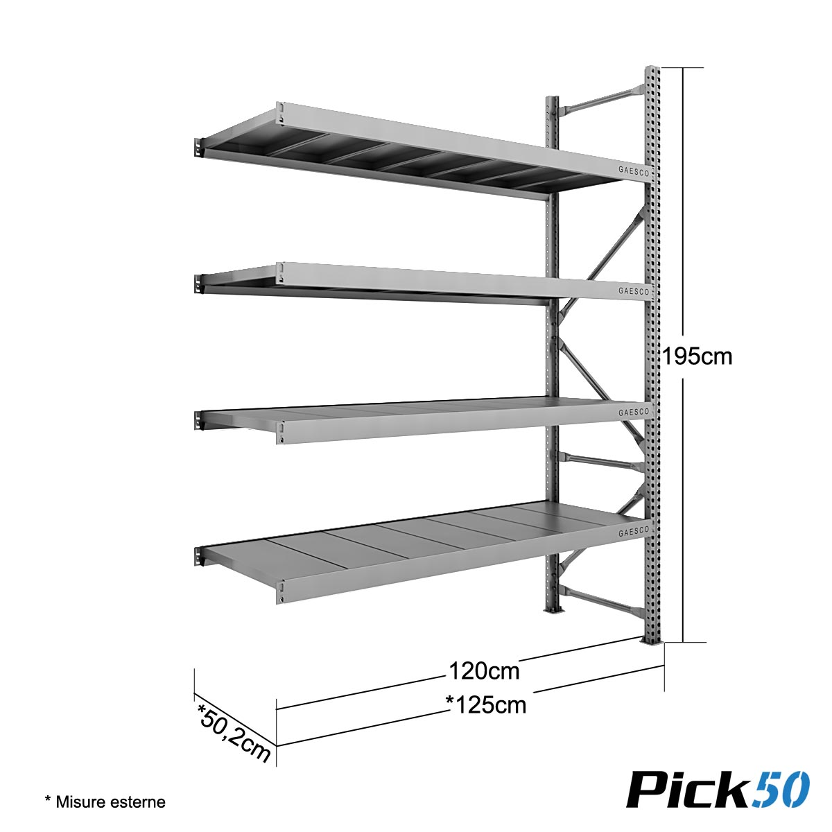 Scaffale Magazzino Robusto - cm. L.120xP.50xH.195 - Pick50 (Agg.)