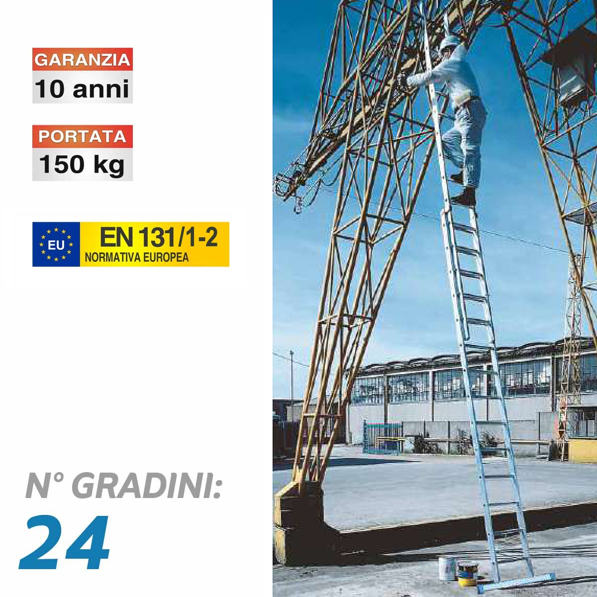Scala professionale allungabile in 2 tronchi a sfilo - 24 gradini