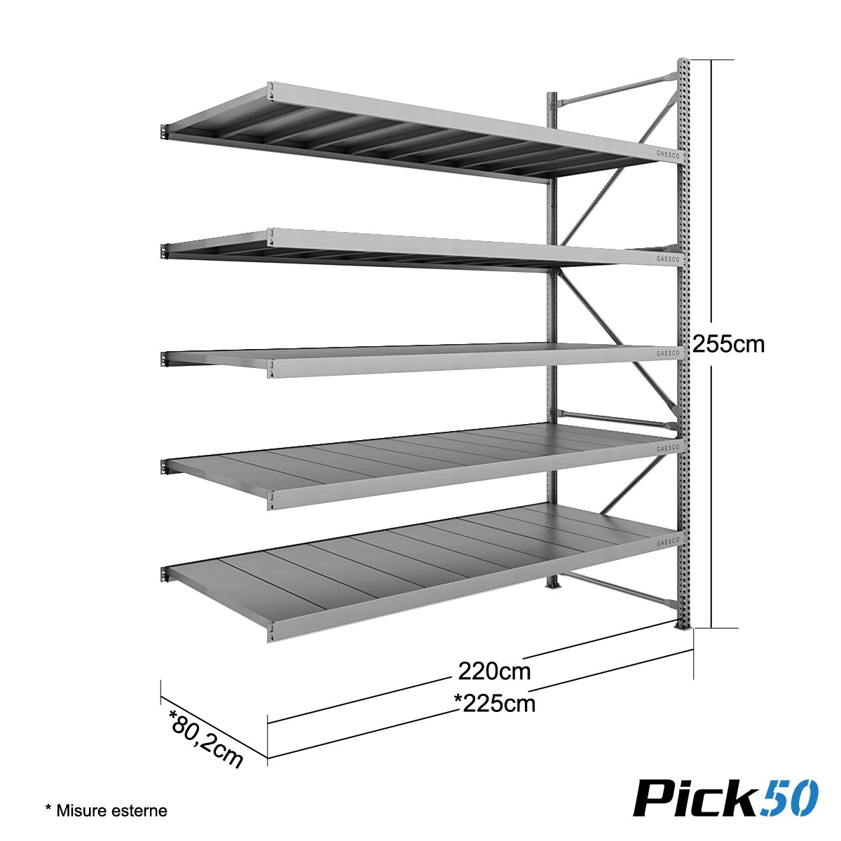 Scaffale Magazzino Robusto - cm. L.220xP.80xH.255 - Pick50 (Agg.)